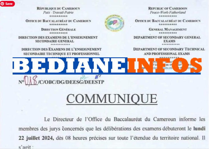 Délibération Probatoire ESG et Technique (BTI et STT) Cameroun 2024 ce lundi 22 juillet 2024Délibération Probatoire ESG et Technique (BTI et STT) Cameroun 2024 ce lundi 22 juillet 2024