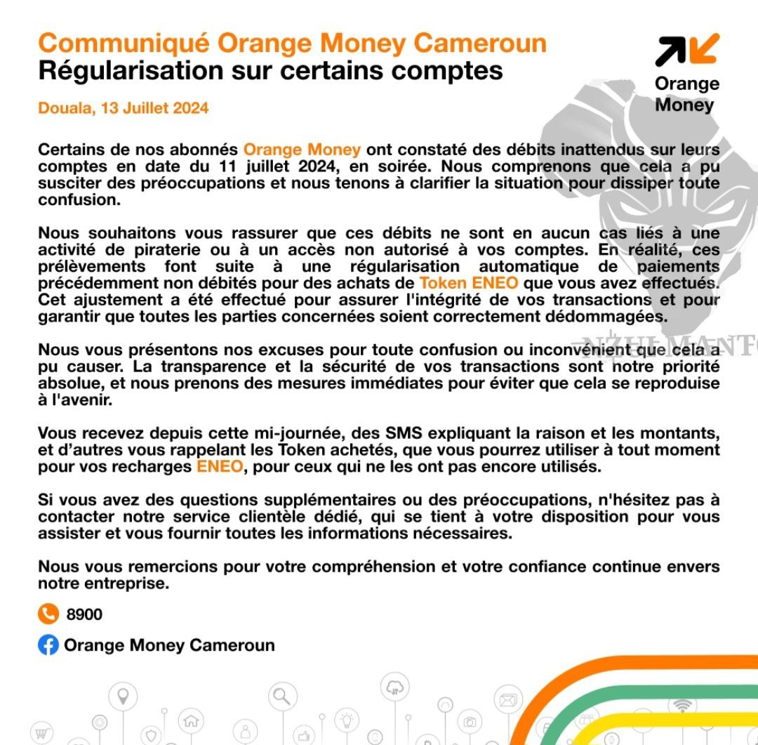 Orange Money Cameroun clarifie les débits récents sur les comptes et s'engage à la transparence et à la sécurité des transactions.