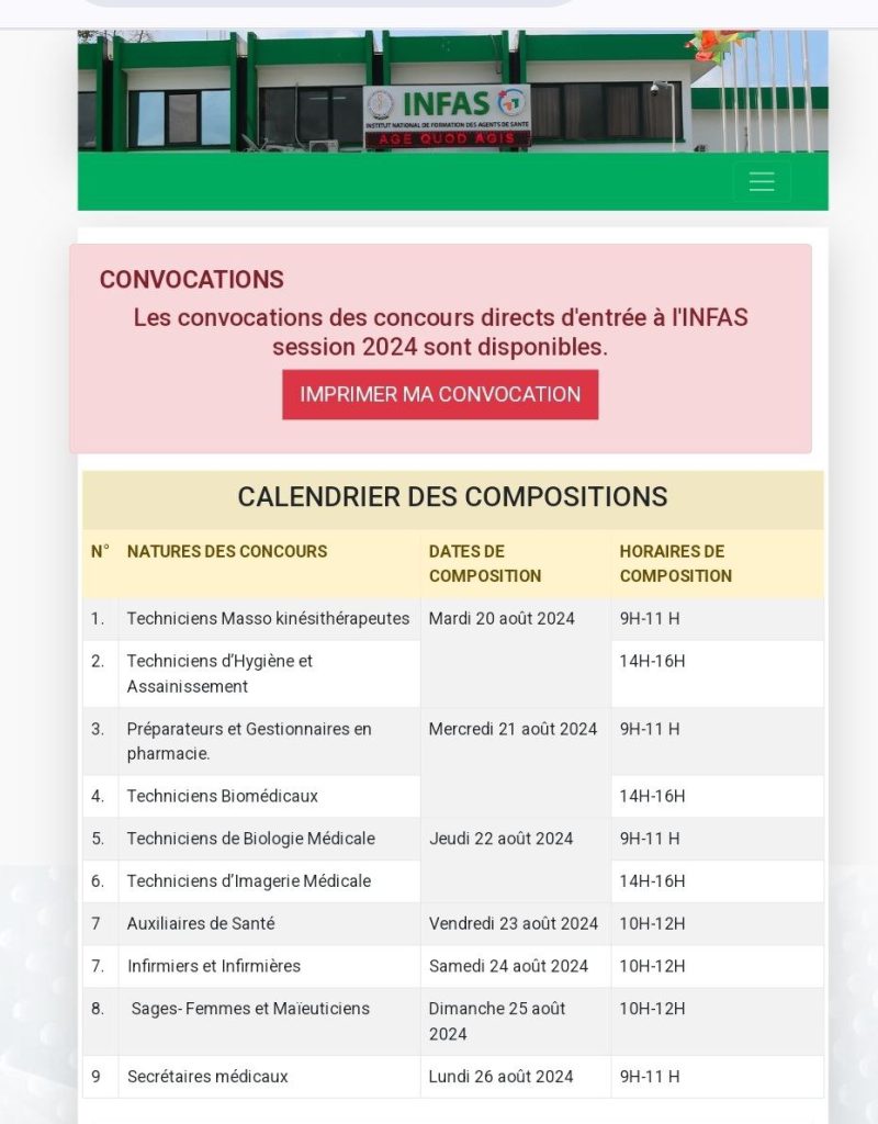 Convocations INFAS 2024 DISPONIBLES