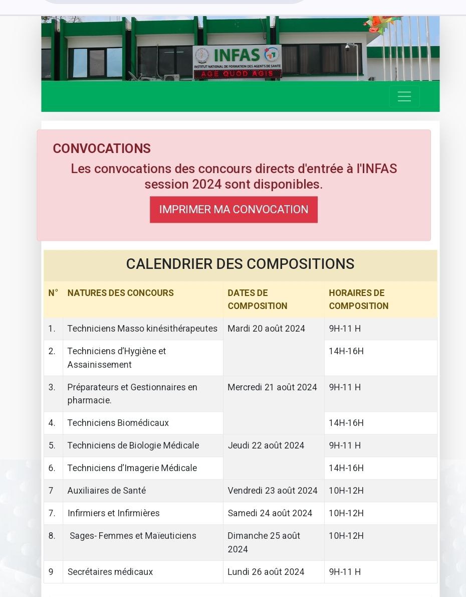 Convocations INFAS 2024 DISPONIBLES