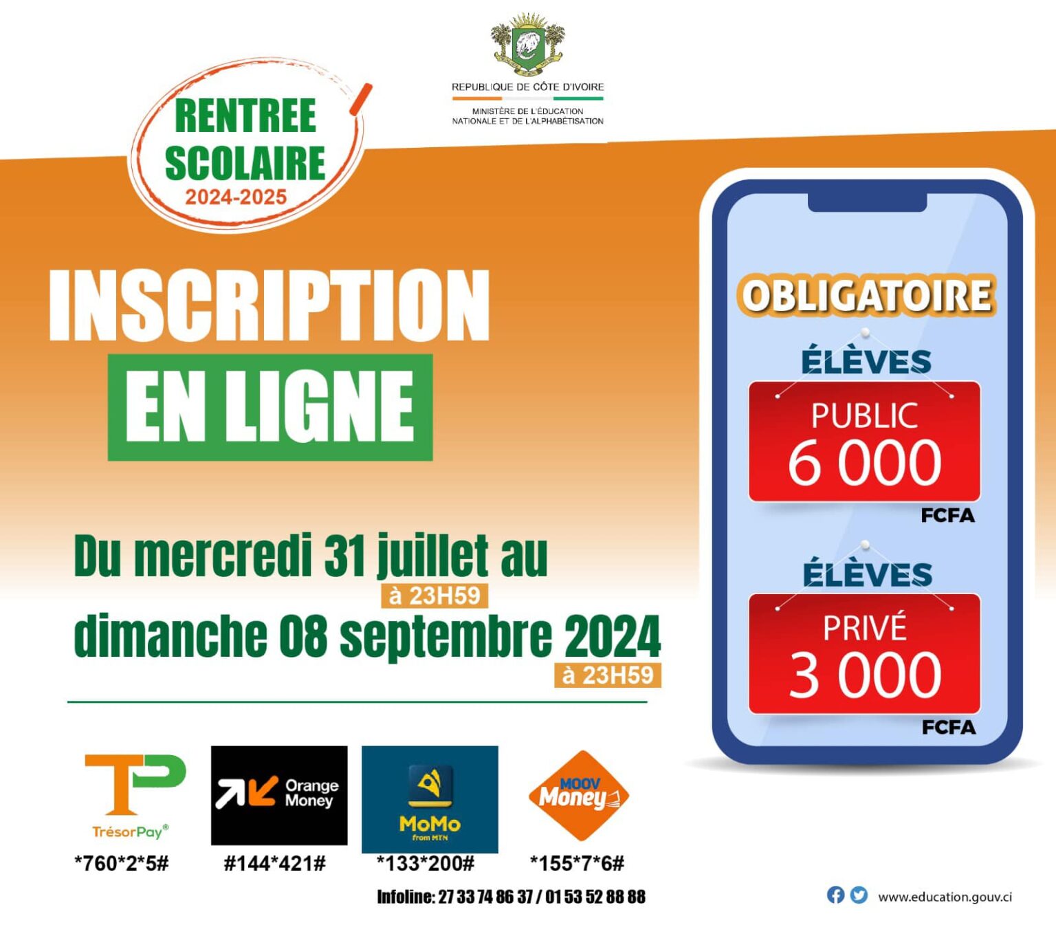 Inscriptions en ligne pour la rentrée scolaire 2024-2025 en Côte d'Ivoire